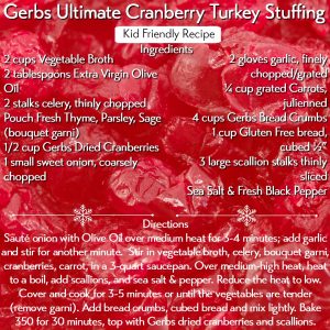 Gerbs Ultimate Cranberry Turkey Stuffing Ingredients