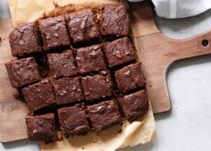 Cut chocolate pumpkin meal brownies