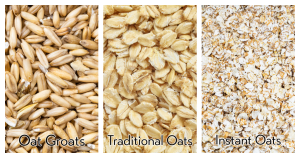 oat groats, traditional rolled oats and Instant oats