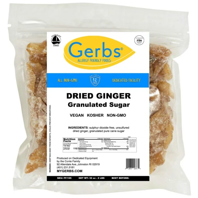 Dried Premium Grade Granulated Ginger Slices, Resealable Bag by Gerbs