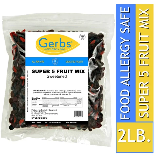 SUPER 5 DRIED FRUIT MIX, Cranberries, Raisins, Blueberries, Cherries, Goji Berries, Resealable Bag Optimum Health Benefits