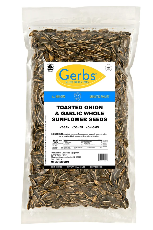 Toasted Onion & Garlic Dry Roasted Sunflower Seeds, In Shell, Resealable Bag Free from Top 14 Food Allergens