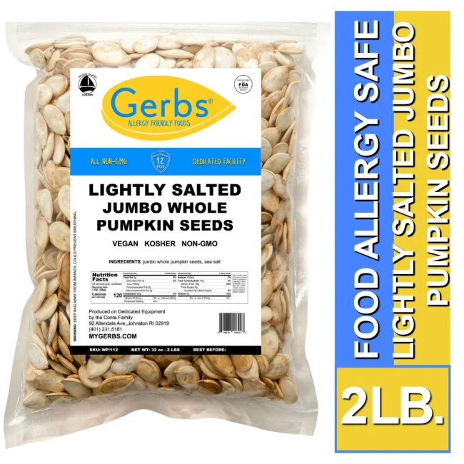 Jumbo Lightly Sea Salted Roasted Snow White Pumpkin Seeds, In Shell Pepitas, Resealable Bag by Gerbs