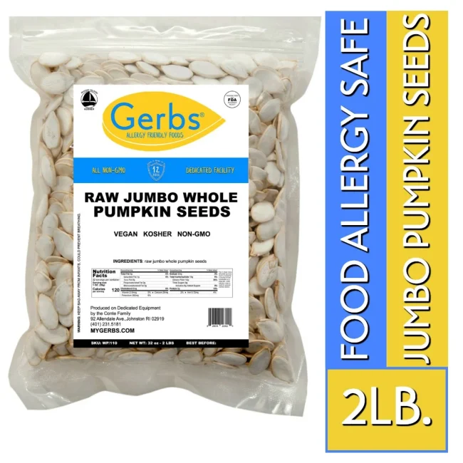 Jumbo Raw Snow White Pumpkin Seeds, In Shell Pepitas, Resealable Bag by Gerbs