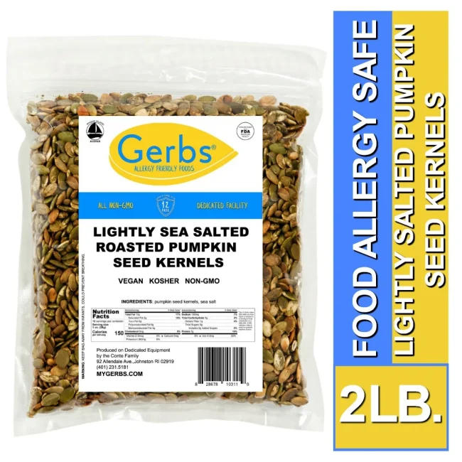 Lightly Sea Salted Roasted Shine Skin Pumpkin Seed Kernels, No Shell Pepitas, Resealable Bag Gluten Free
