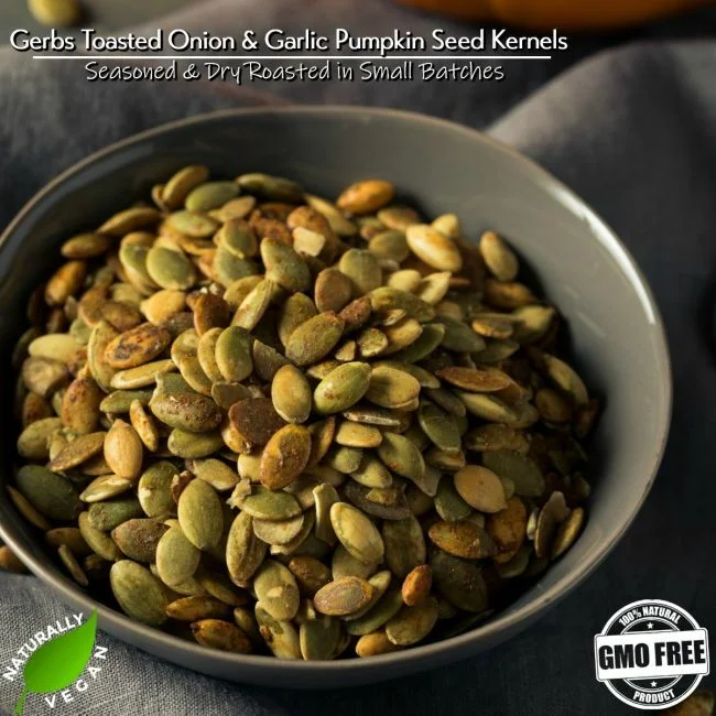 Toasted Onion & Garlic Seasoned Pumpkin Seed Kernels (No Shell Pepitas) Resealable Bag Naturally Vegan