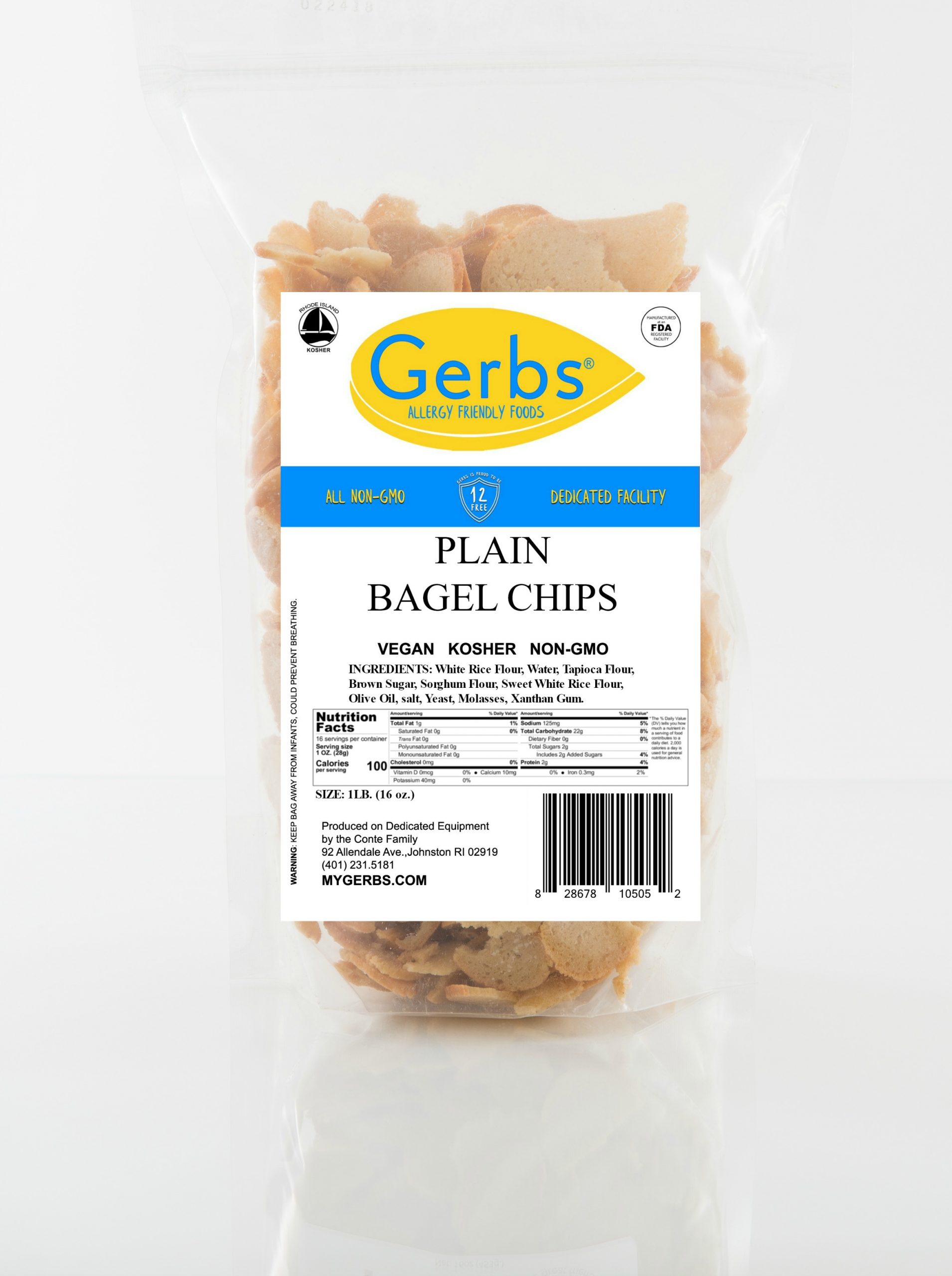 plain bagel chips 1lb bag gluten free Gerbs Allergy Friendly Foods