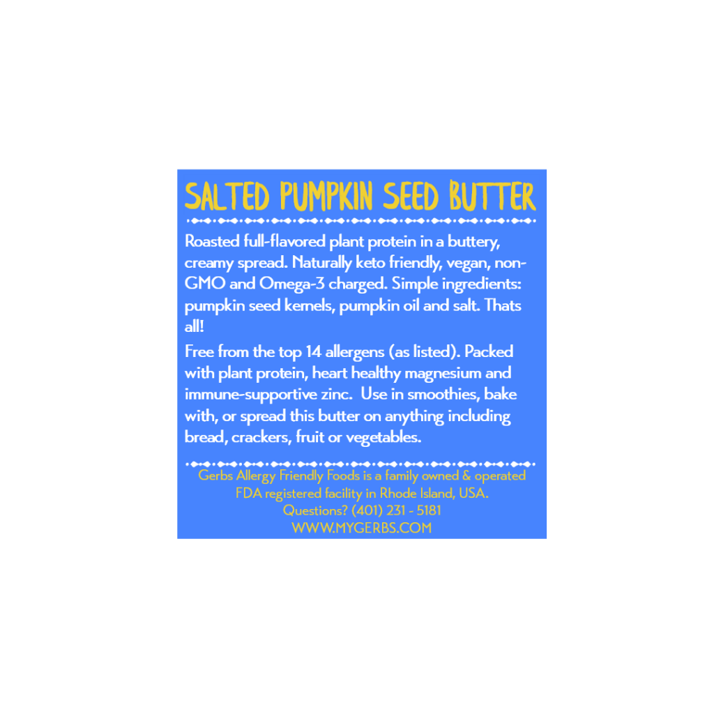 LIGHT SALT PUMPKIN SEED BUTTER Gerbs Allergy Friendly Foods