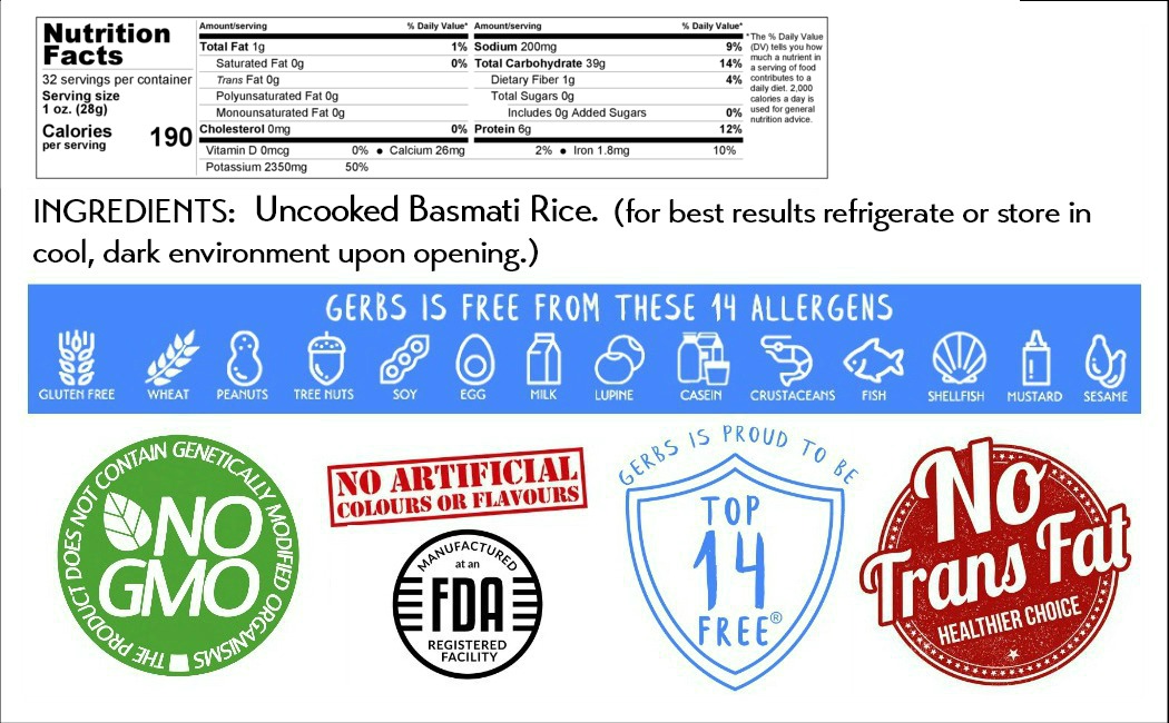 Whole Grain Basmati Rice Allergy Friendly Foods MyGerbs