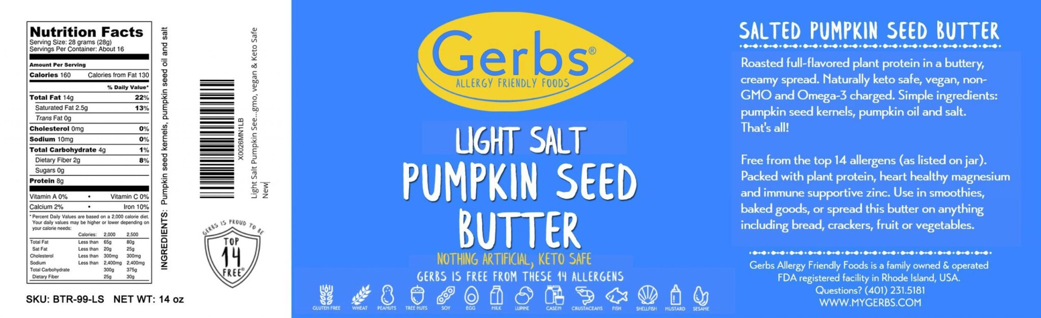 LIGHT SALT PUMPKIN SEED BUTTER Gerbs Allergy Friendly Foods