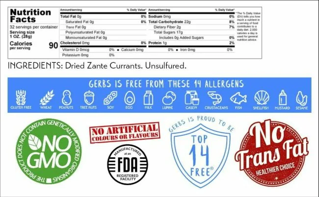 Currants (Zante Variety) - No Added Sugar Nutrition Benefits