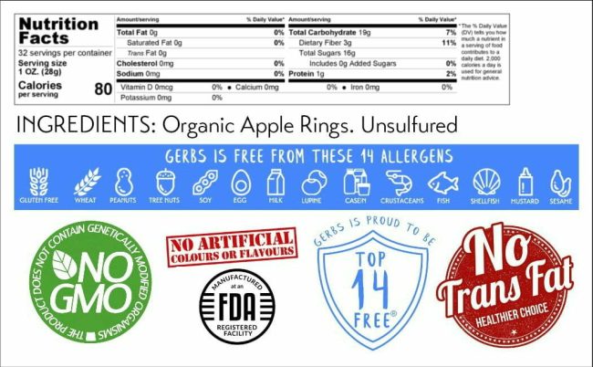 Dried Apple Slices Free from Top 14 Food Allergens