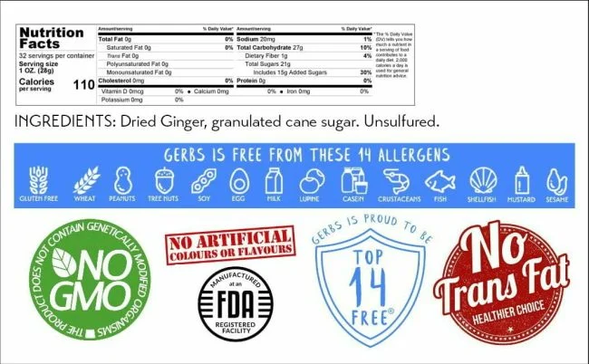 Dried Ginger - Granulated Sugar Nutrition Benefits