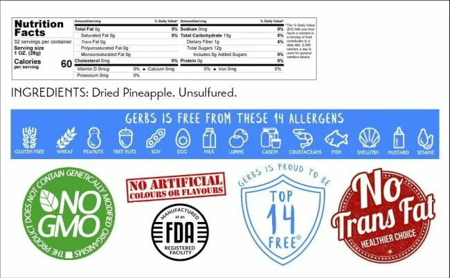 Dried Pineapple Chunks No Added Sugar Nutrition Benefits