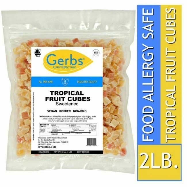 Tropical Dried Fruit Mix - Diced Cubes (Mango, Pineapple, Papaya) Gluten & Peanut Free