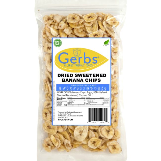 Gerbs Sweetened Banana Chips 14 ounce bag.