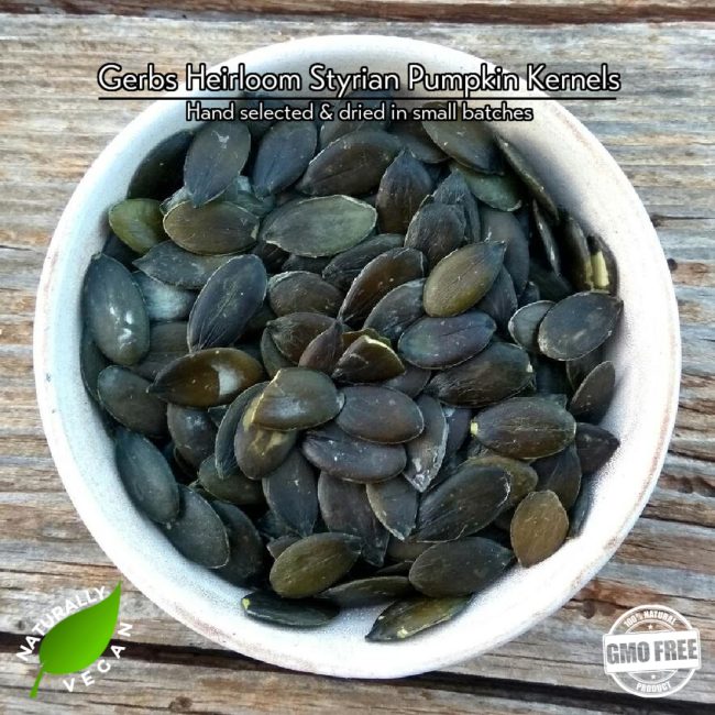 Gerbs heirloom pumpkin seeds dried in small batches, vegan and non gmo