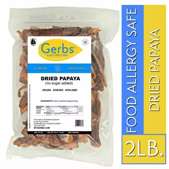 Dried Premium Grade Thailand Papaya Slices, No Sugar Added, Resealable Bag by Gerbs