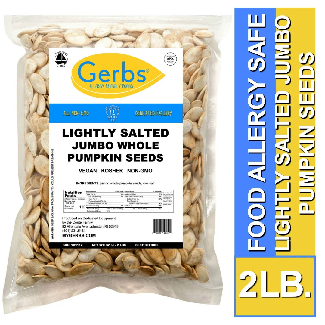 Jumbo Lightly Sea Salted Roasted Snow White Pumpkin Seeds, In Shell Pepitas, Resealable Bag by Gerbs