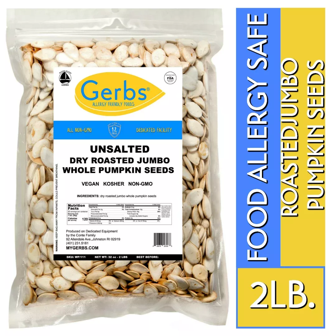 Jumbo Unsalted Roasted Snow White Pumpkin Seeds, In Shell Pepitas, Resealable Bag by Gerbs