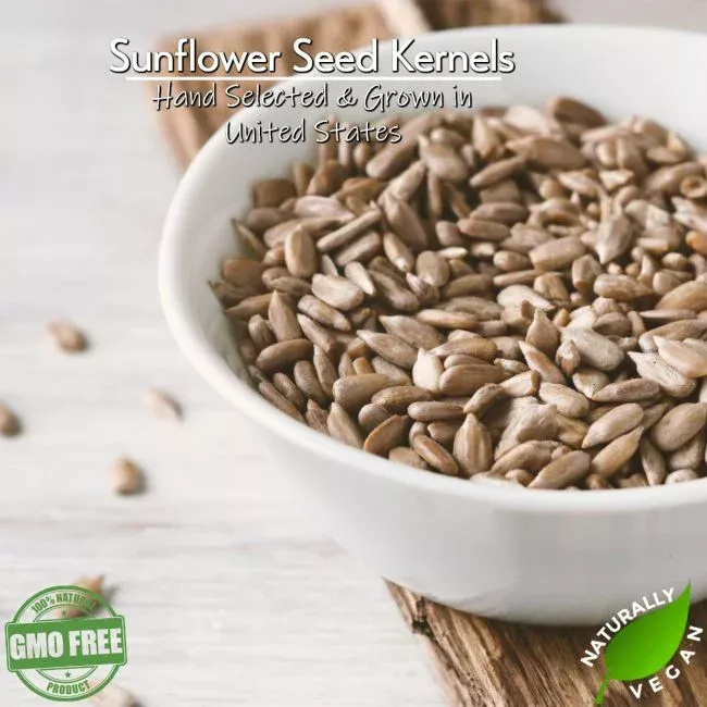Sea Salted Roasted Premium USA Grade Sunflower Seed Kernels, out of shell, Resealable Bag Naturally Vegan