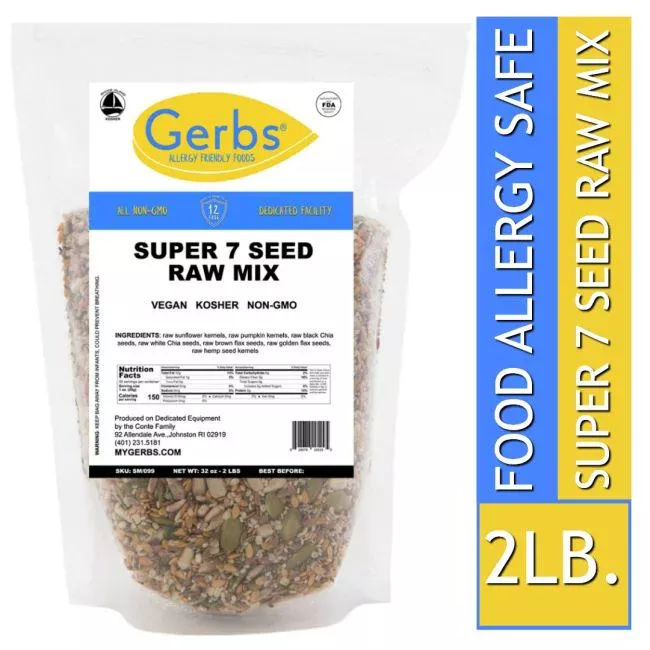 SUPER SEVEN SEED MIX, Pumpkin, Sunflower, Hemp, Brown & Golden Flax, White & Black Chia Seeds, Resealable Bag Allergy Friendly FoodsSUPER SEVEN SEED MIX, Pumpkin, Sunflower, Hemp, Brown & Golden Flax, White & Black Chia Seeds, Resealable Bag Qualities