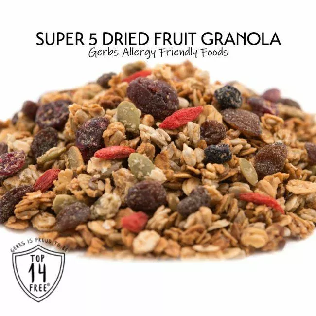 Super Five Dried Fruit (cransberry, blueberry, raisin, cherry, goji berry) Harvest Granola Naturally Vegan