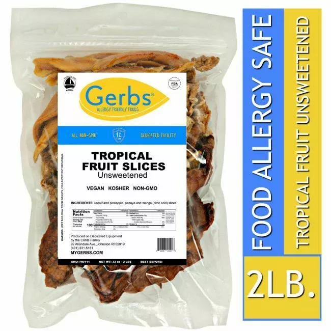 DRIED TROPICAL FRUIT MIX, No Sugar Added Mango, Pineapple, Papaya, Resealable Bag Allergy Friendly FoodsDRIED TROPICAL FRUIT MIX, No Sugar Added Mango, Pineapple, Papaya, Resealable Bag Qualities